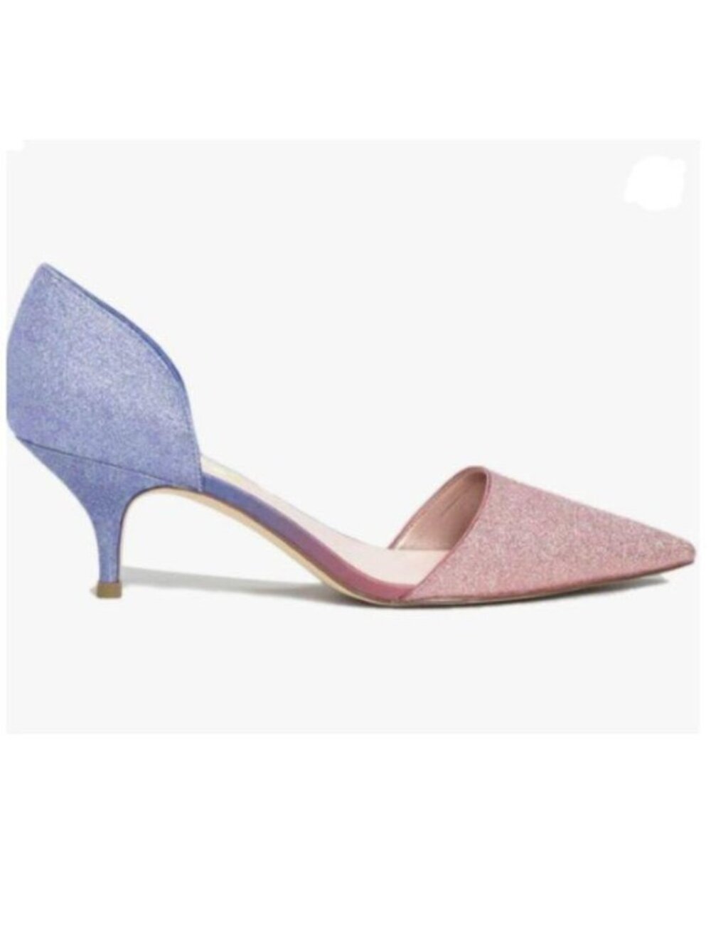 FOWT Blue Pink Closed Pointed Toe Kitten Heel Slip On Two Toned D'Orsay Shoes